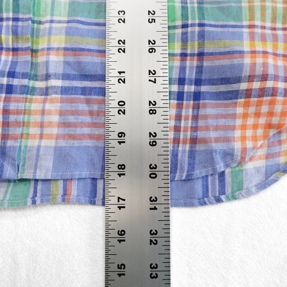 RALPH LAUREN Men's SP 100% Linen Madras Long Sleeve Button Down Dress Shirt - Picture 7 of 7